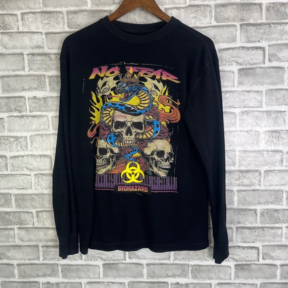 No Fear Other - vtg Y2K NO FEAR Black Thermal Long Sleeve Skull Snake Graphic T-Shirt Men Small
